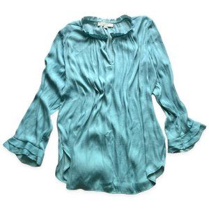 Sky Blue Ruffle Detail Long Bell Sleeve Blouse